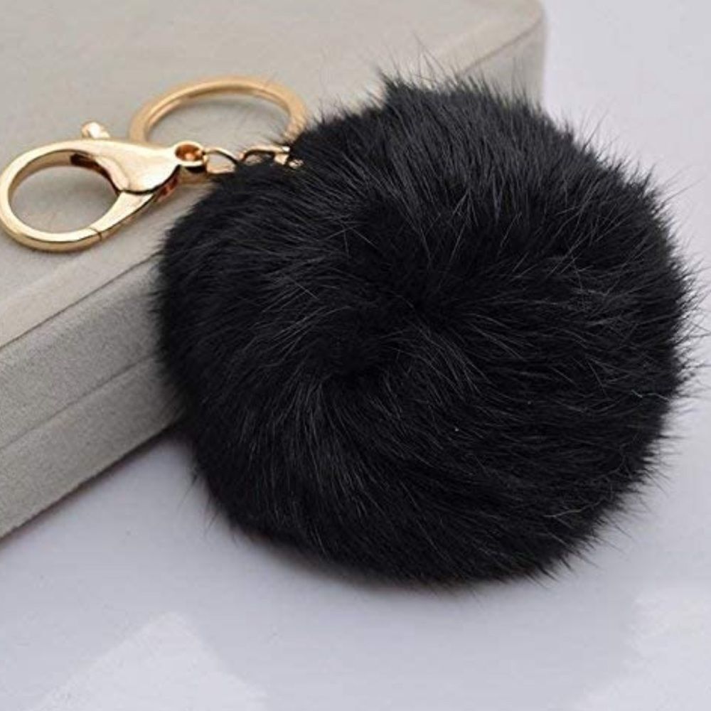 NWT Fur Ball Pom Pom Keychain Gold Plated Keychain
